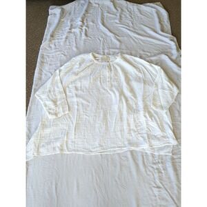 ANAAK Oversized Tunic Henley Cotton Gauze Top White Sz Large 3 Pullover Relaxed